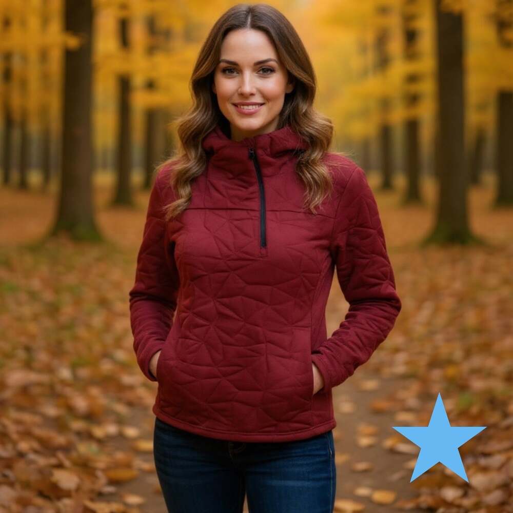 North Face Brick Red Quilted Hoodie Jacket Pullover Fleece Top XS 2